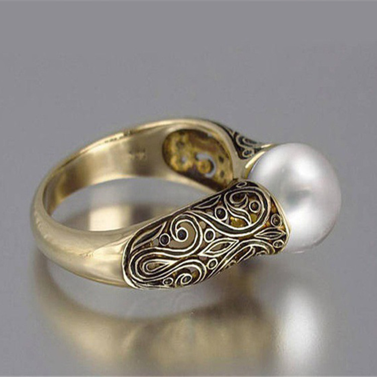 Vintage Bloem Grote Gesimuleerde Pearl Ring Sieraden Kostuum Sieraden De Koning Van De Ring Geeft EEN Aan EEN Vrouw roestvrij Ringen