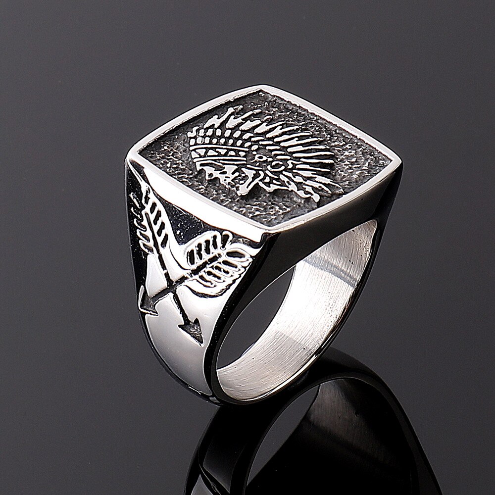 Bague Vintage crâne de guerrier indien, Punk Rock, crâne de chef indien, anneaux en métal lourd en acier inoxydable, bijoux de motard,
