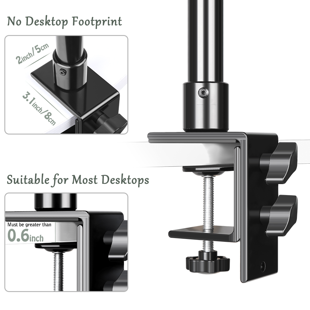 Trípode de montaje en escritorio con abrazadera, accesorio de mesa con cabeza de bola de 1/4 pulgadas, anillo de luz ajustable, soporte de sobremesa, cámara DSLR