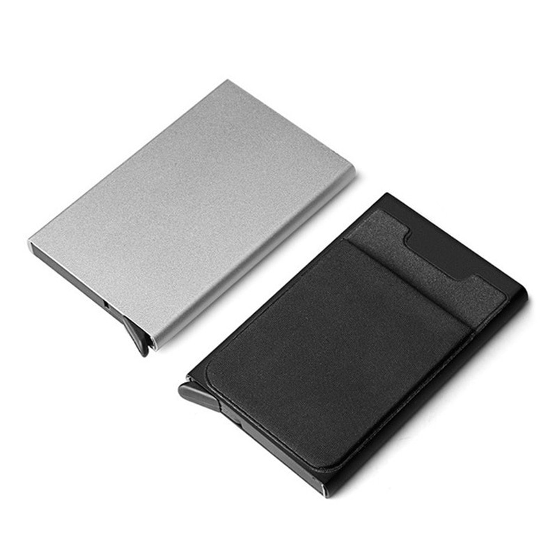 Dünne Männer Aluminium Brieftasche Mit Zurück Beutel Ich würde Karte Halfter RFID Schutz Mini Metall Automatische Pop hoch Kreditkarte fallen geldbörse