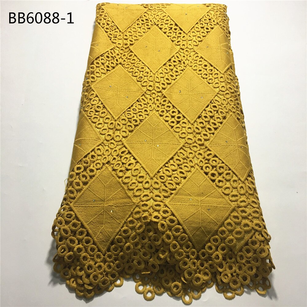 Dentelle africaine de cordon de couleur dorée, tissu de pour mariage nigérian, 5 yards: 1
