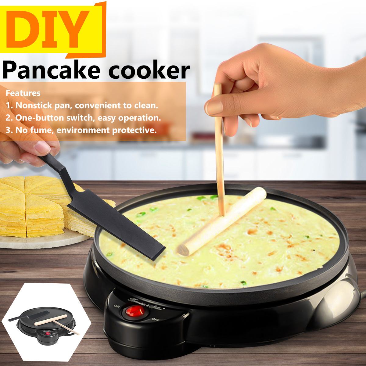 650W Electric Pancake Crepe Maker DIY Egg Roll Machine Non Stick Pancake Baking Pan Chinese Crepe Roll Machine Kitchen Bakeware