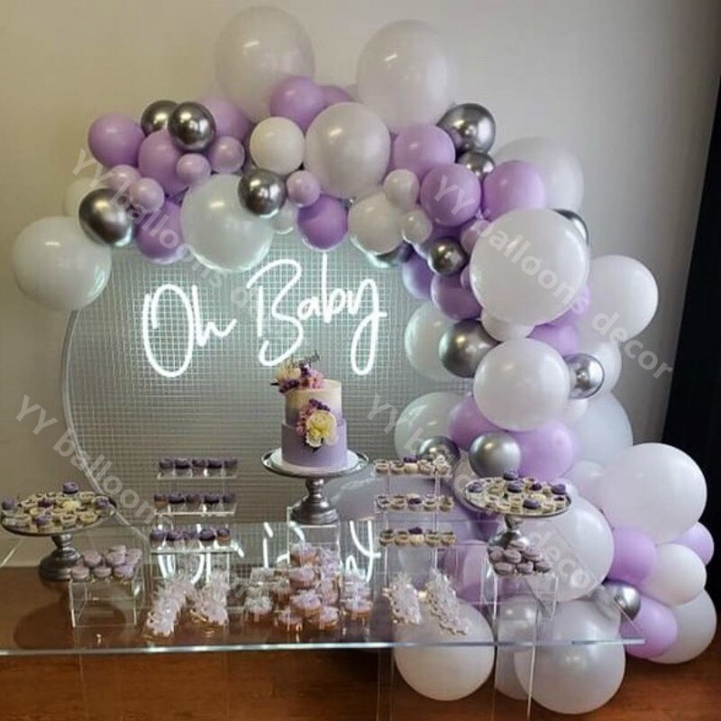 Luftballons Girlande Bogen Lila Weiß Pastell Maca Hochzeit Braut Dusche Baby Partei Hintergrund Frohes Neues Jahr Streifen Band Zauberstab Decoatio: Ursprünglich Titel