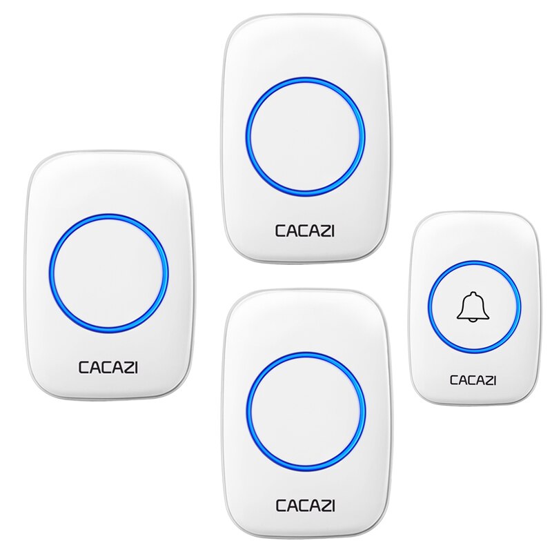 CACAZI 5 levels 36 Chimes 110DB 300M Remote Wireless Doorbell Waterproof LED Light Door Bell Battery powered Smart Door Bell: white 1TR x 3RE