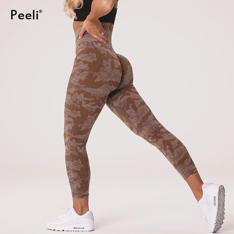 Leggings senza cuciture mimetici pantaloni da Yoga a vita alta da donna Scrunch Butt Leggings sportivi bottino calzamaglia Fitness Leggings da palestra abbigliamento sportivo