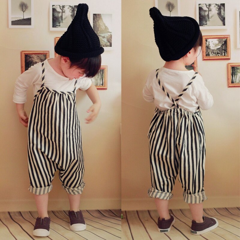 0-4T Chiffon Neugeborenen Baby Jungen Lätzchen Hosen Kleinkind Riemen gestreift Lange Hosen Strampler Sommer Overall Harem hosen