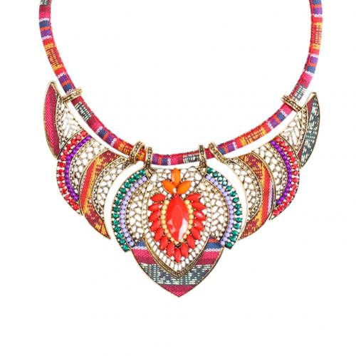 Vintage Women Rhinestone Pendant Bib Necklace Statement Tribal Jewelry: Orange