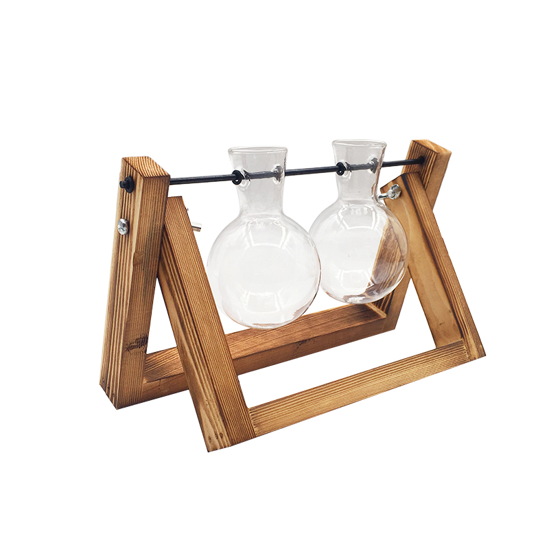 Terrario hidropónico para plantas, florero transparente con marco de madera, decoración de mesa de vidrio, planta de bonsái, decoración de flores: 21x16cm