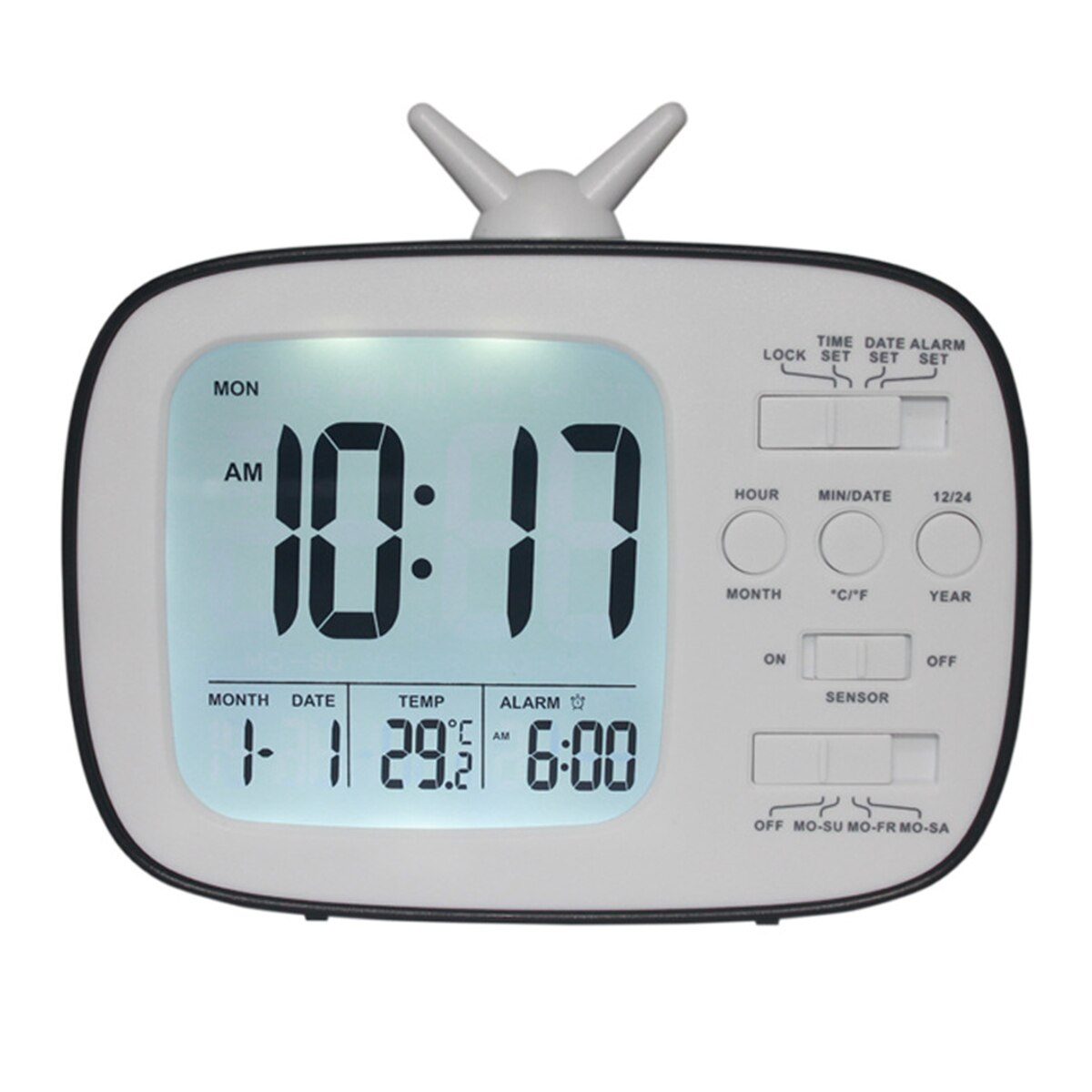 LCD Digital Desk Wekker Slaapkamer Nachtkastje Snooze Wake Up Light Digitale Klok Thermometer: Black