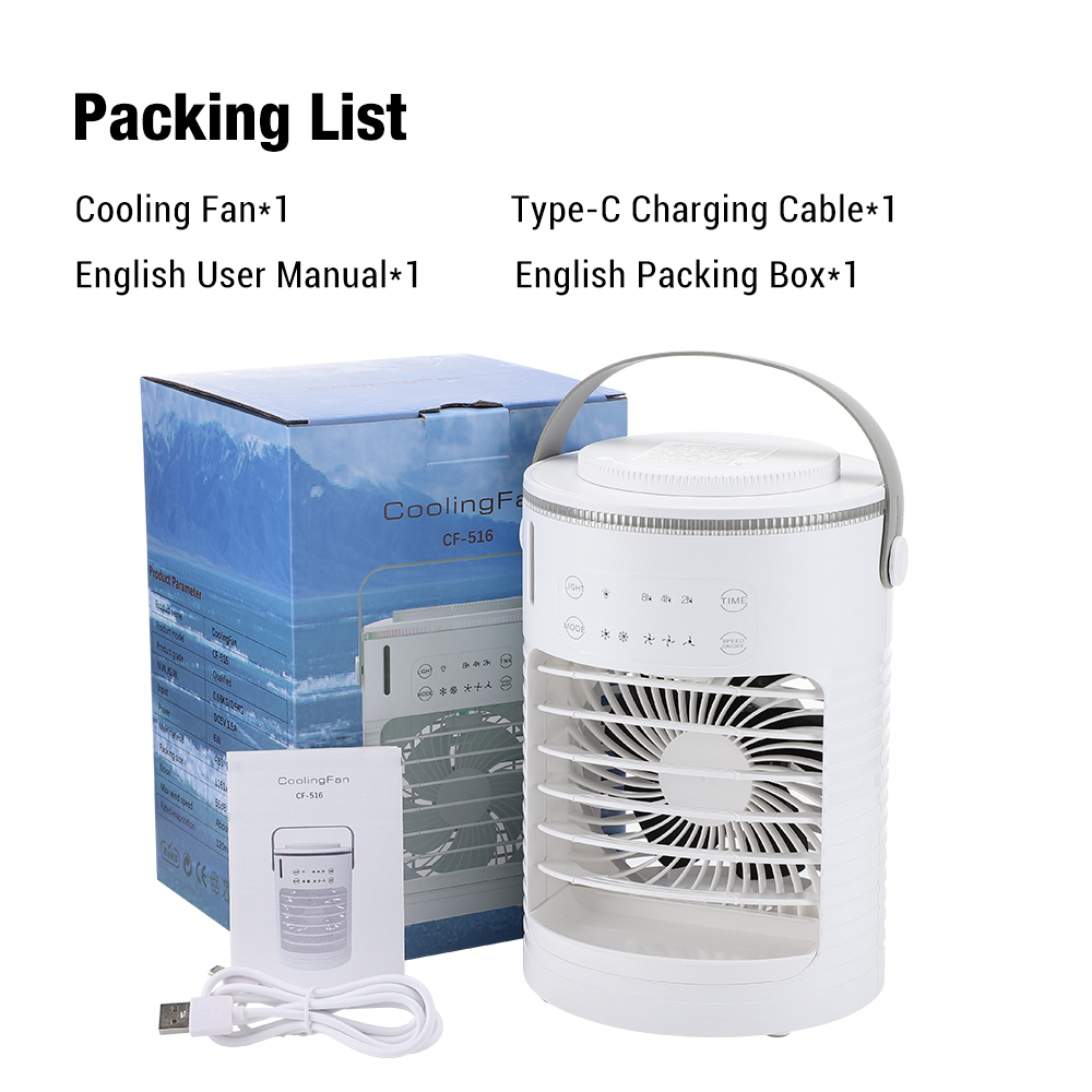 Ventilador humidificador de aire portátil, ventilador de aire acondicionado con tanque de agua de 600ml, Enfriador de aire recargable por USB, ventilador de pie inalámbrico silencioso: Default Title