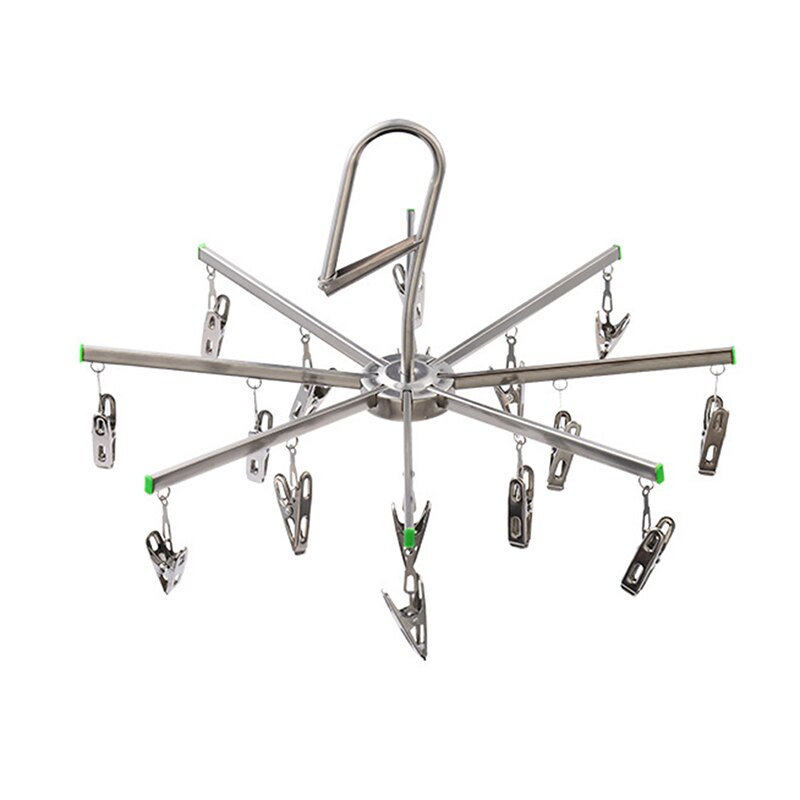 Opvouwbare Kleerhanger Airer Rvs Ondergoed Sok Droger Wasserij Rack Platte Kop Roestbestendig Sterke Grip Clip: 16 clip windproof