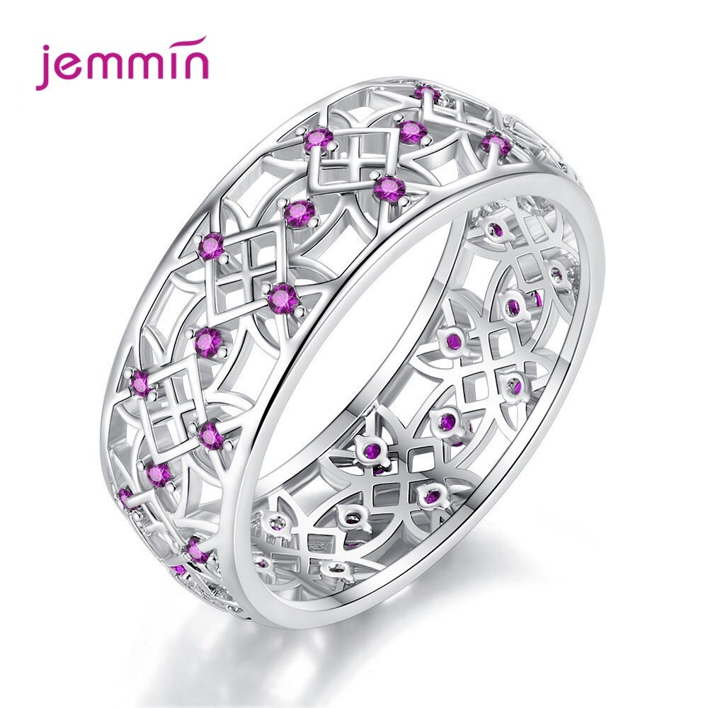 Più nuovo Hollow Out Trendy Zircone Cubico 925 Sterling Silver Piercing Anelli Dei Monili di Vendita Calda Del Modello di Fiore Anello di Fascino Per Le Donne: 7 / Purple