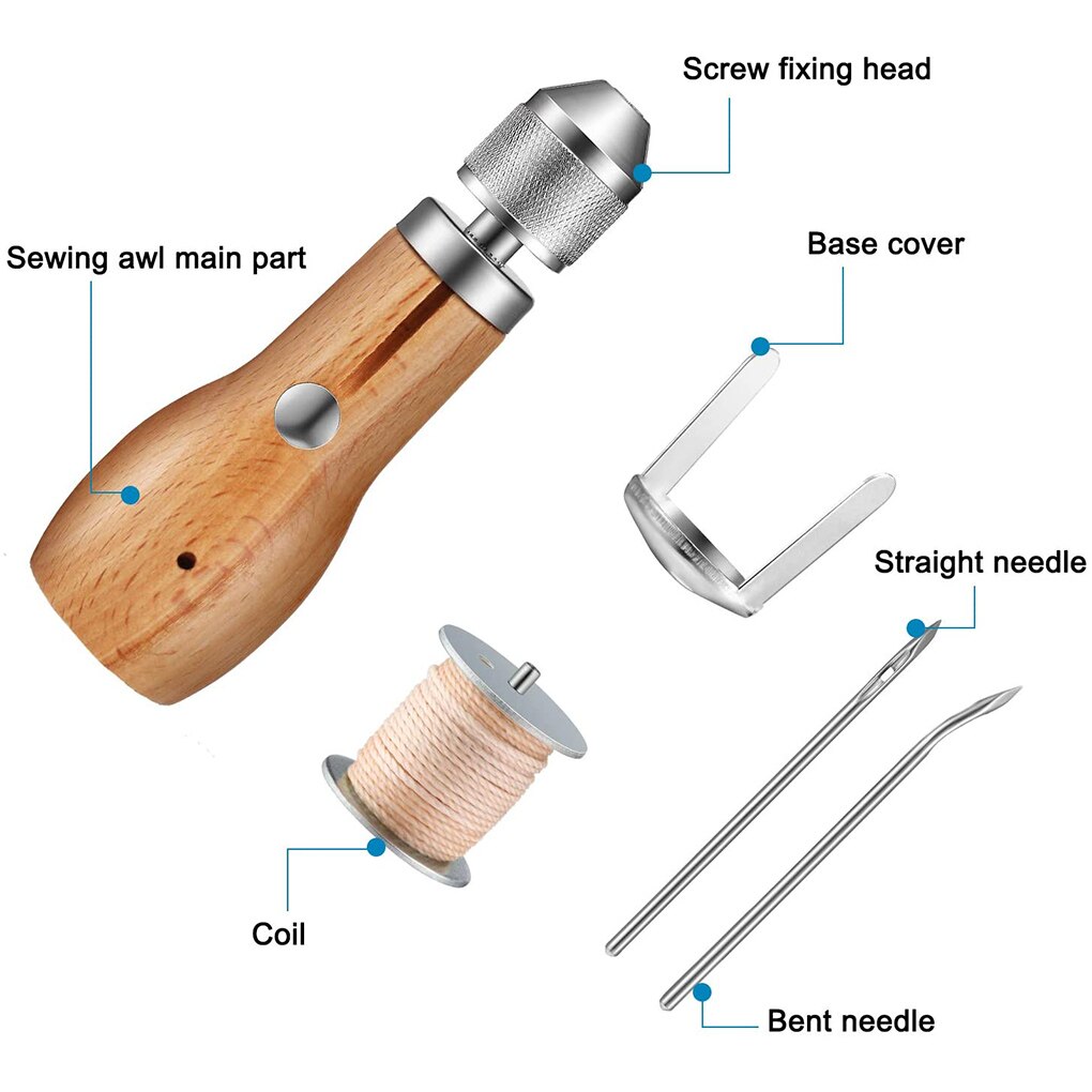 5 Pcs Leather Sewing Kit Needle and Waxed Thread Leather Sail Canvas Heavy Repair Speedy Stitcher Sewing Awl Tools