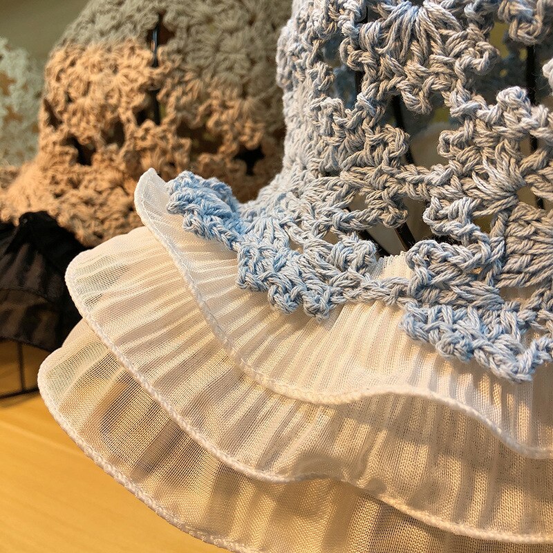 202012-yc2115 French garden Eyelash lace handmade crochet Ruffle Hollowing out acrylic leisure lady sun cap women hat