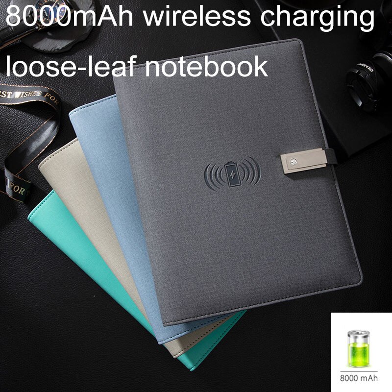 Power Bank – agenda A5 avec chargeur sans fil, 8000 MAh, agenda intelligent, reliure à feuilles mobiles, planificateur spiralé pour bureau