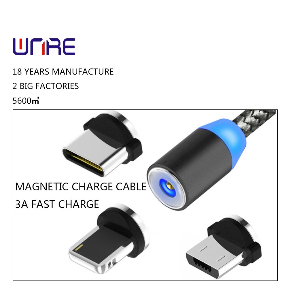 Elektrische Magnetische Kabel Voor Iphone Micro Usb TYPE-C 3A Snelle Oplaadkabel Zwart Rood Gouden 360 Graden Magneet Data Kabels