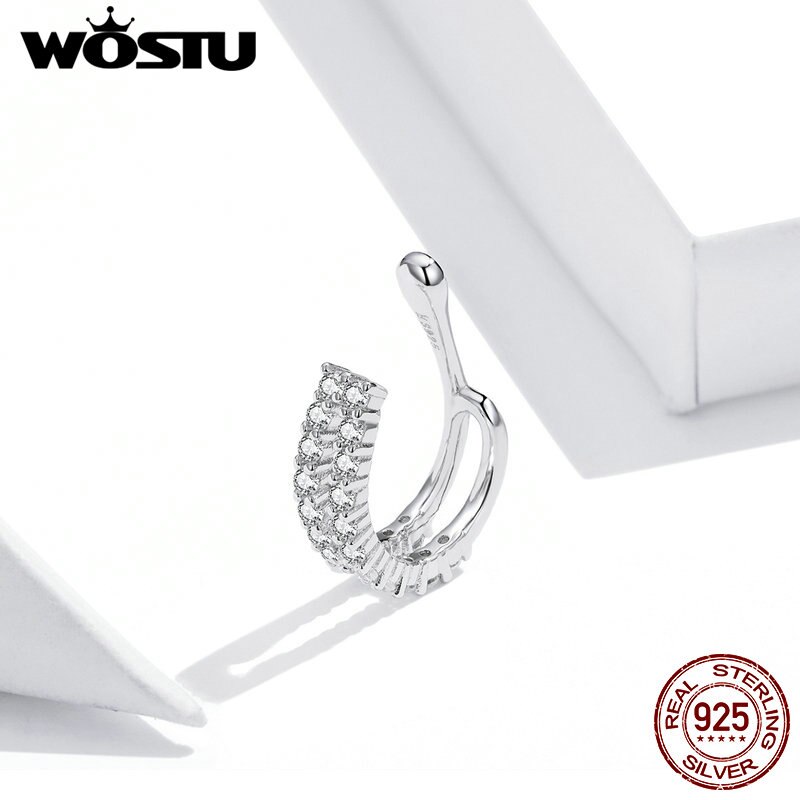 WOSTU 1 Pairs 925 Sterling Silver Ear Clip Dazzling earrings Earrings for Women Zircon Ear Cuff Earring Ear Line Jewelry