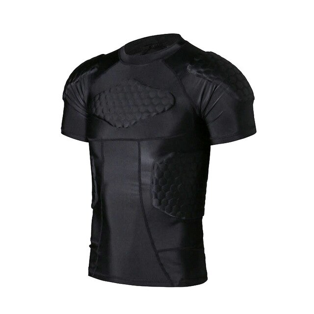 Langærmet herre #39 kompressionsskjorte ribben brystbeskytter basketball fodbold beskyttelsesudstyr træningsboldtøj: Xxxl / Sort kort