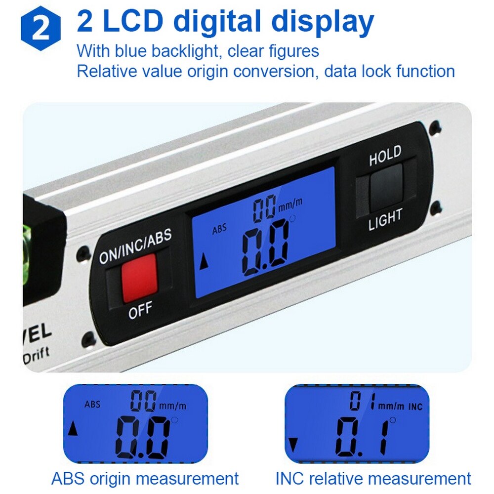 Mätning digital lutningsmätare uppåt lcd vertikal avläsning digital display 400mm vattenpass automatisk avstängning frys