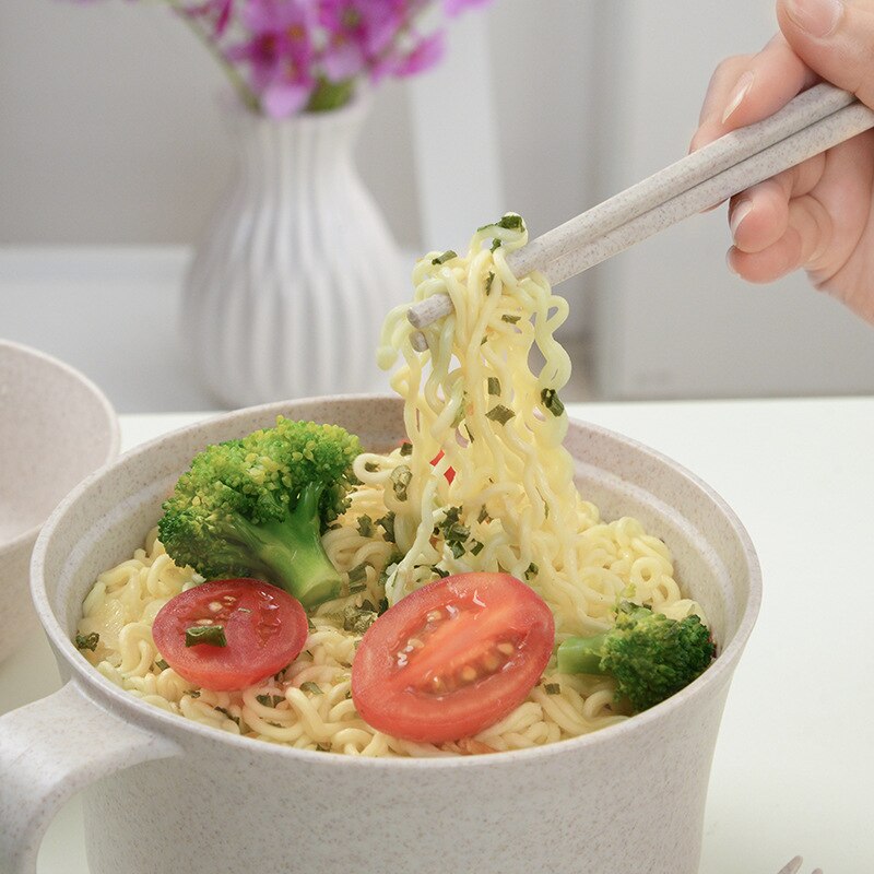 1Pcs/Set Instant Noodles Bowl with Lid Handle Dinnerware Wheat Straw Japanese Style Soup Ramen Microwaveable Set