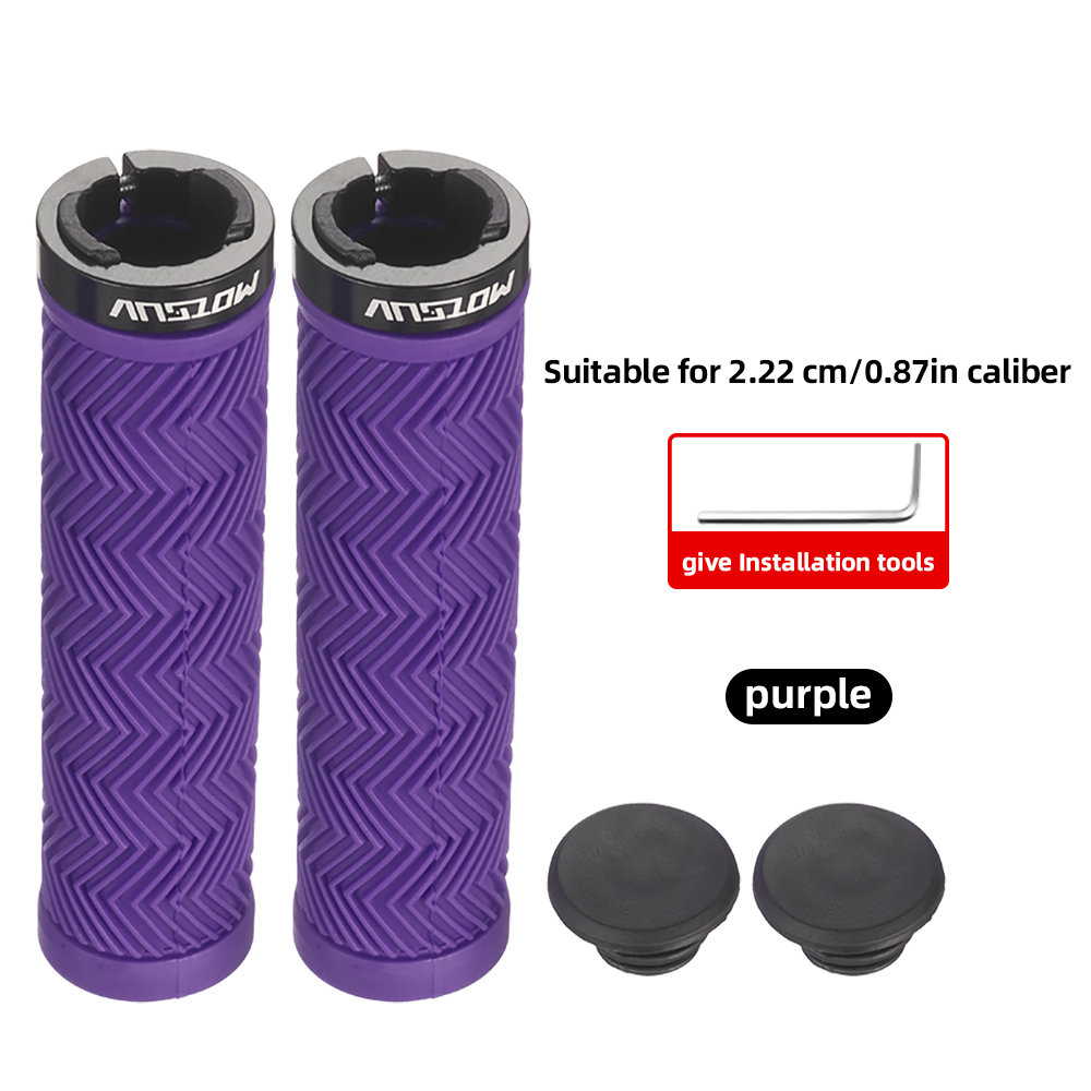 Manoplas MOTSUV para bicicleta de montaña, empuñadura de manillar de goma antideslizante, anillo de bloqueo de aleación de aluminio, corrugado, accesorios de ciclismo a prueba de golpes: Morado