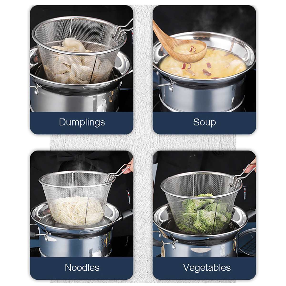 Olla para Pasta, olla para Fideos, sartén para sopa de acero inoxidable, vaporera, placa de inducción para Pasta