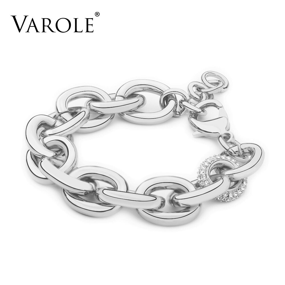 Varole Punk Big Link Chain Armband Met Crystal Gold Kleur Femme Armbanden Voor Vrouwen Mode-sieraden Pulseras: Silver Color