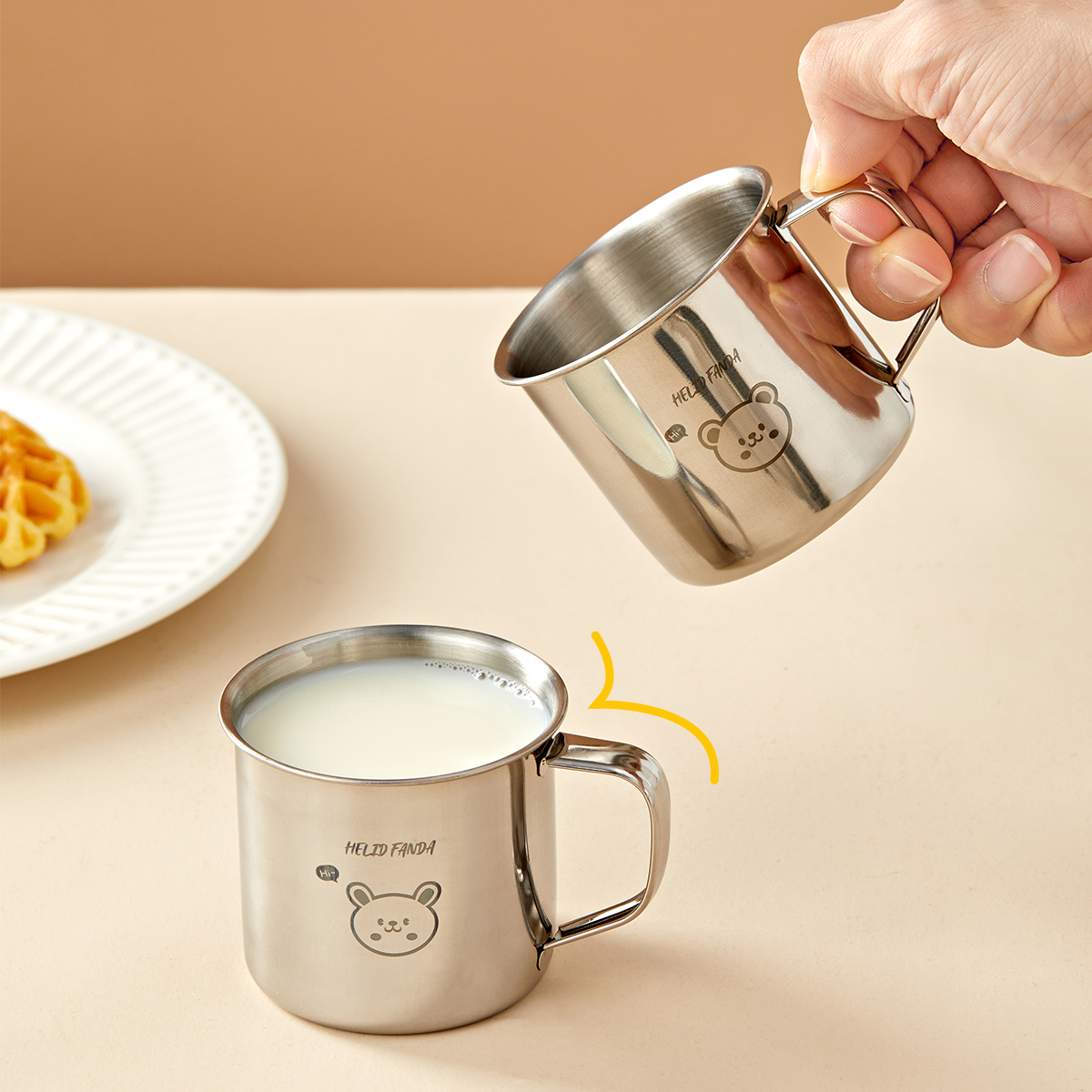 Mini sød børnekrus med hank, holdbar anti-skoldning rustfrit stål 304 mælkekaffekop, drikkeglas