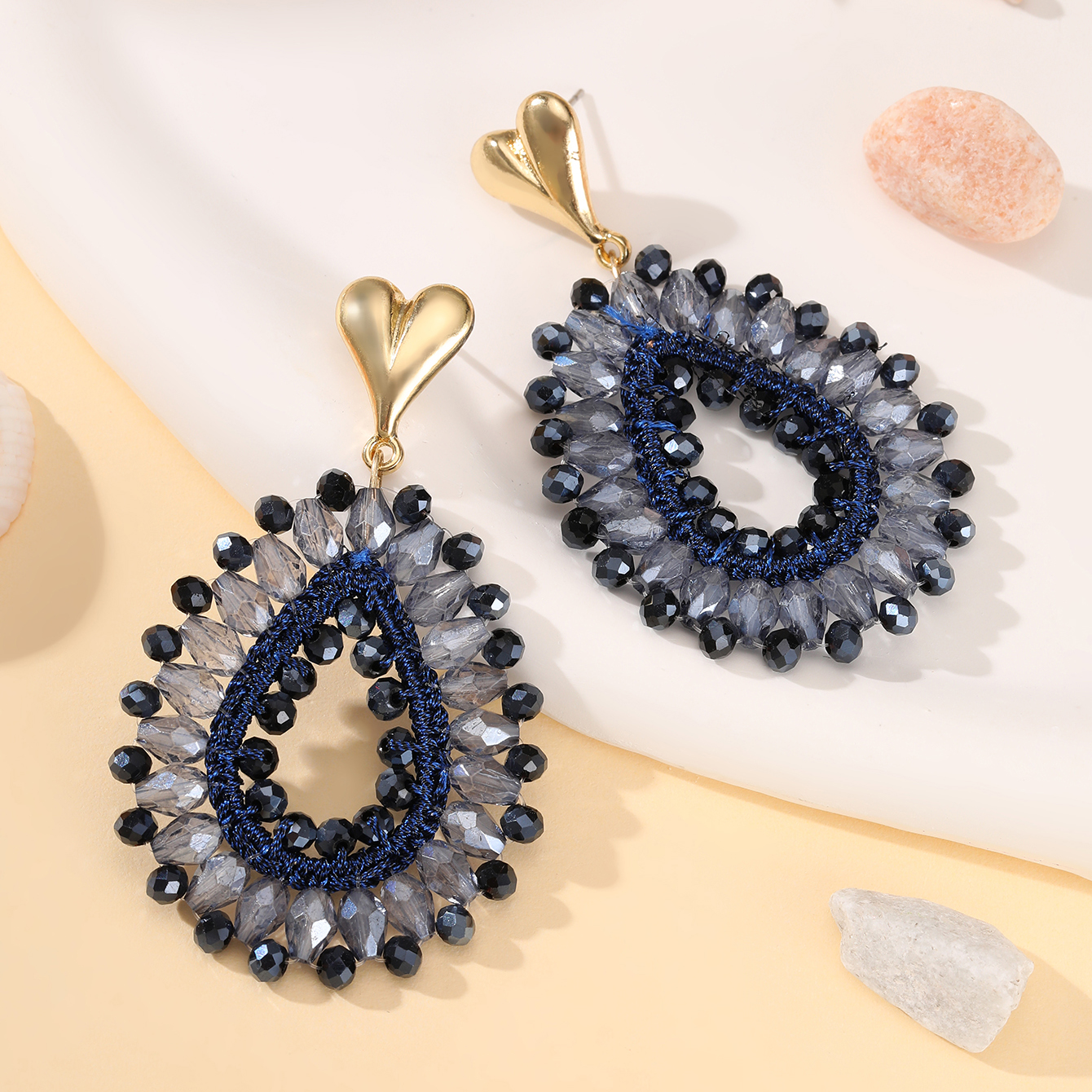 INKDEW-pendientes de gota de agua bohemios para mujer, aretes grandes y largos hechos a mano, cuentas facetadas de cristal, joyería de EA152: cromo negro