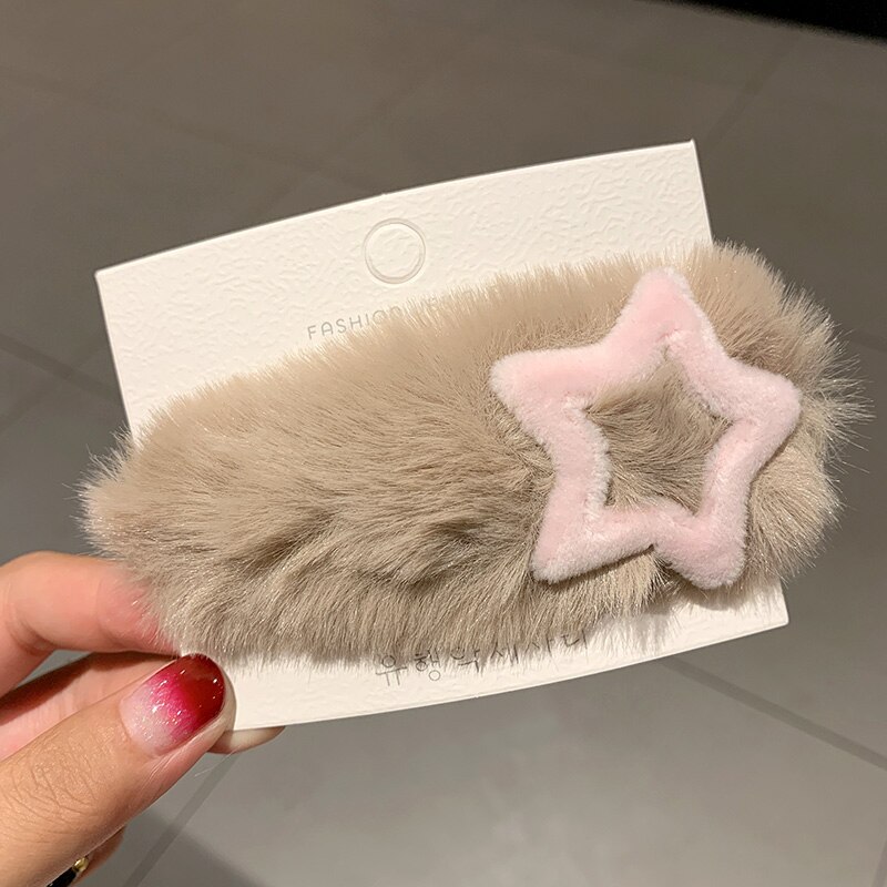 Vrouwen Meisjes Leuke Winter Zacht Pluche Ster Haarspelden Zoete Haar Ornament Hoofdband Haarspeldjes Hair Clips Haaraccessoires: Champagne