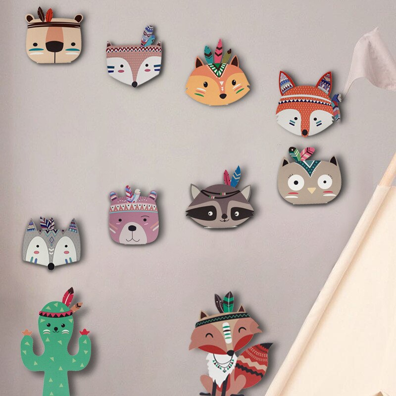 Wooden Nordic Shelves Wall Stickers Indian Style Animal Head Sculpture Baby Room Accessories Cartoon Wood Wall Shelf Child Room