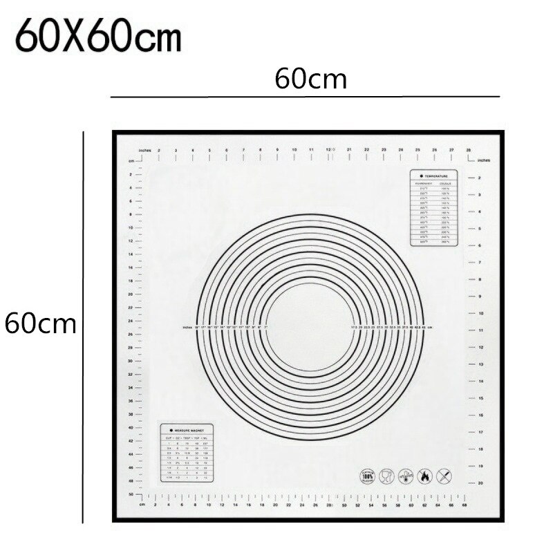 Kneading Dough Mat Silicone Baking Mat Pizza Dough Mat Maker Pastry Kitchen Cooking Gadgets Bakeware Kneading Pad Accessories: 60x60cm black