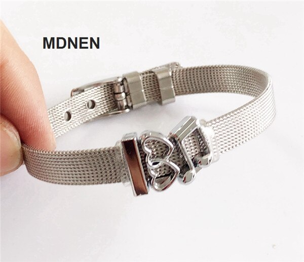 Rvs Keeper Mesh Armband met 3 pcs "I LOVE MUSIC" Slide Charms, Keeper Armbanden, DIY Sieraden: set 2