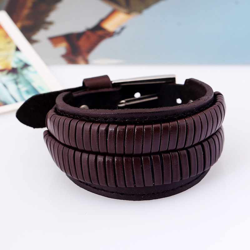 Punk Creatieve Lederen Armband Vrouwen Mode Brede Handgemaakte Verstelbare Wrap Armbanden Mannen Trendy Sieraden: Browns