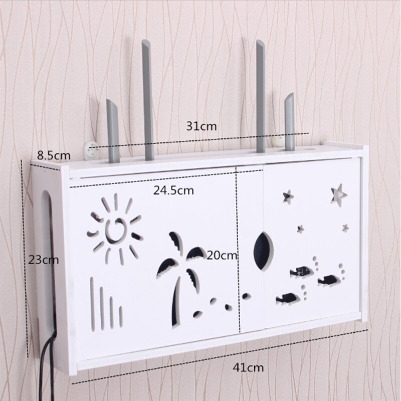 Urijk trådlös wifi router förvaringsbox pvc panel trä-plast hylla väggbeklädnader fäste kabel förvaring heminredning-: 909