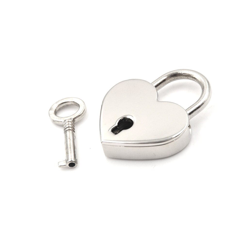 Mini Padlock Love Heart Shape Padlock Tiny Luggage Bag Case Lock With Keys Zinc Alloy Suitcase Locker Hardware Set: Silver
