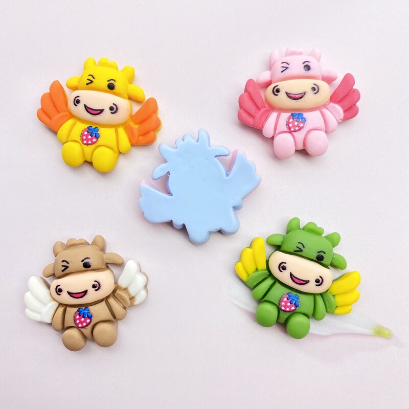 10Pcs Kawaii Leuke Mini Koeien Met Vleugels Flat Terug Cabochons Scrapbooking Diy Sieraden Craft Decoratie Accessoires F07