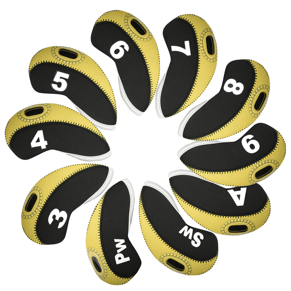 Golf Club Covers Set Voor Strijkijzers Neopreen Ijzeren Hoofdbedekking Club Beschermer 10 Stuks Met Bovenvenster Voor Mannen Vrouwen: YELLOW