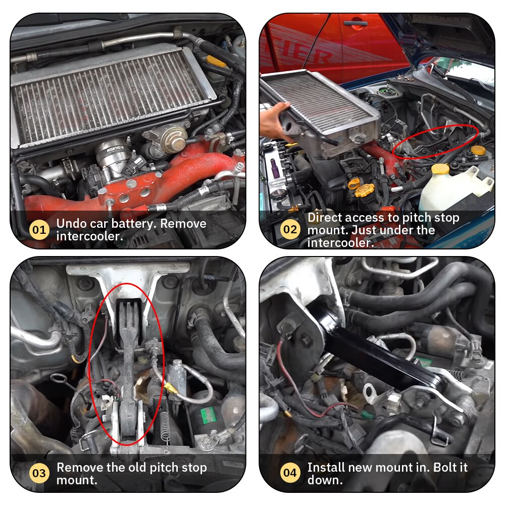 PQY - Pitch Stop Mount BLACK FOR 93 Subaru Impreza WRX &amp; STi Legacy &amp; Forester PQY-PSM01