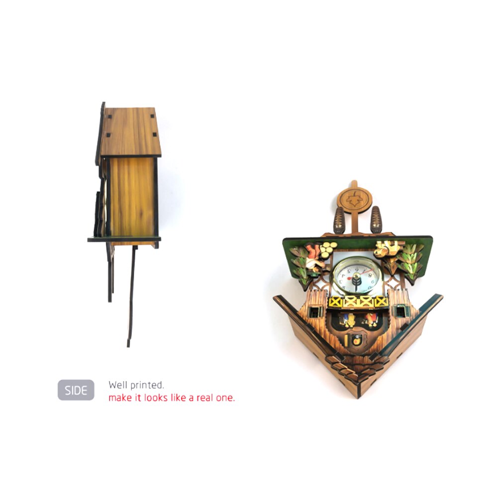Reloj de cuco de resina 3D hecho a mano de madera antigua nórdica, colgante de pared, llamada de pájaro, campana de tiempo, cronometraje, oscilación automática para niños Roo