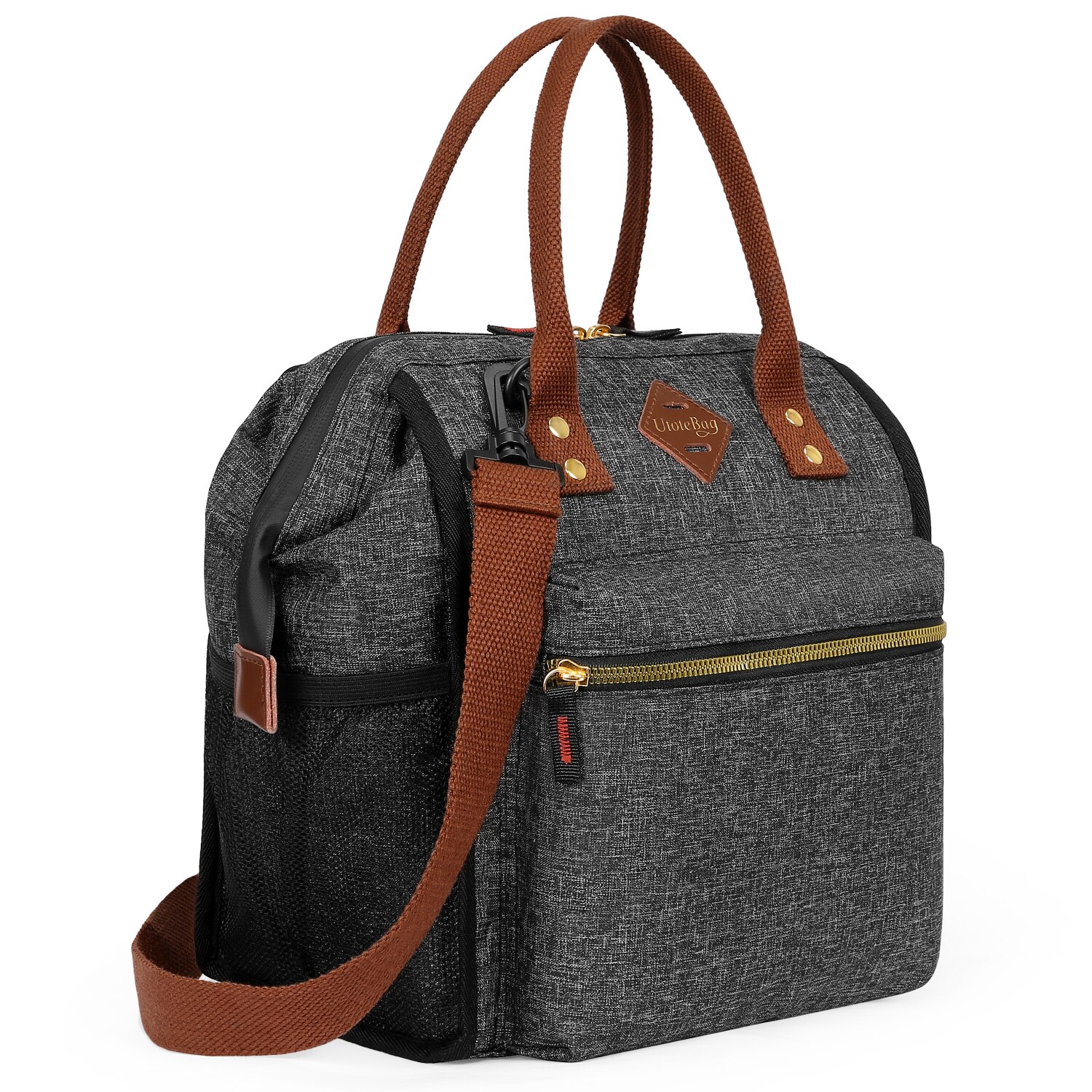 Borsa da pranzo isolata LOKASS borse frigo a prova di perdite borsa termica da pranzo con tracolla rimovibile per donna uomo: nero