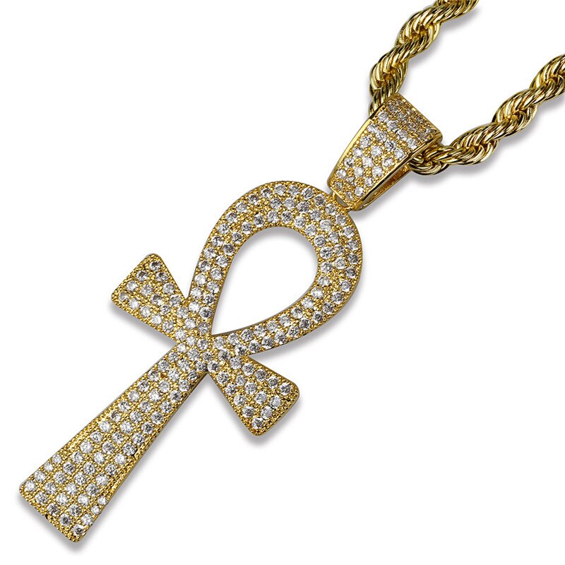 vereist aus Ägyptischen Ankh Schlüssel Anhänger Halskette Mit Kette 2 Farben Herren Halskette Hüfte hüpfen Schmuck