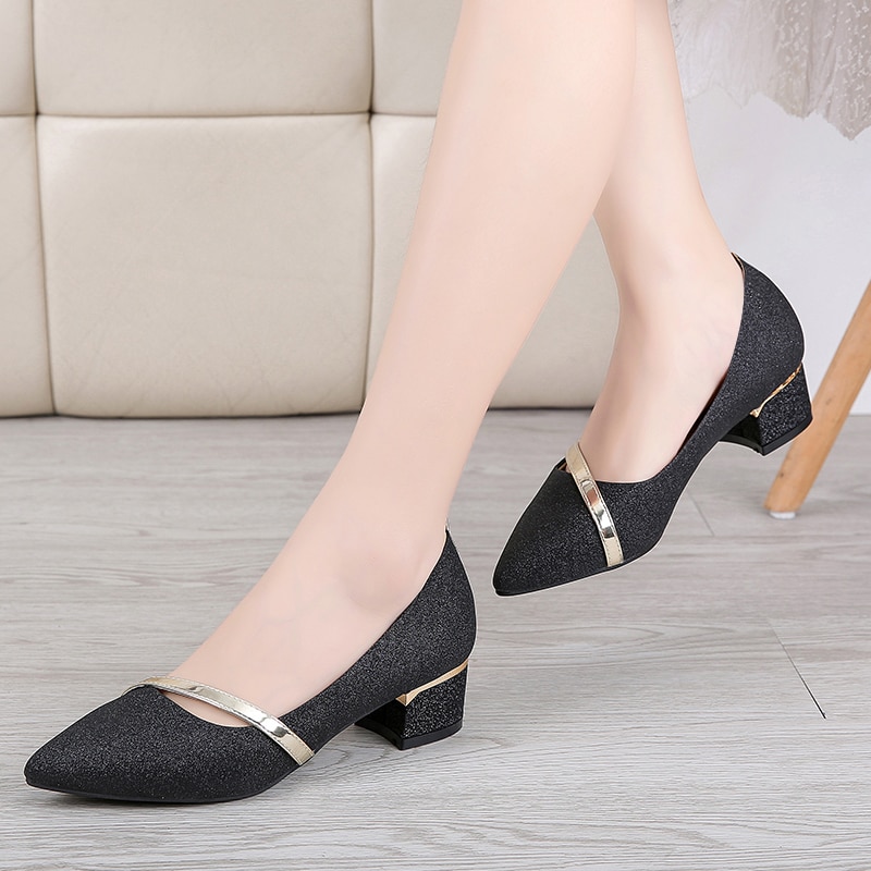 Lente damesschoenen met hoge hak, kantoorschoenen, gouden bruidsschoenen, pumps met pailletten en puntige neus, damesschoenen 6667c