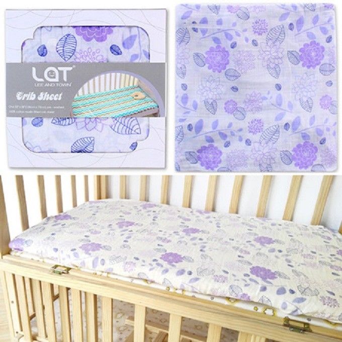 Lat bomuld krybbe lagen enhjørning blød baby seng madras dækning beskytter tegneserie nyfødt sengetøj til barneseng størrelse 130*70cm: Lilla blomst