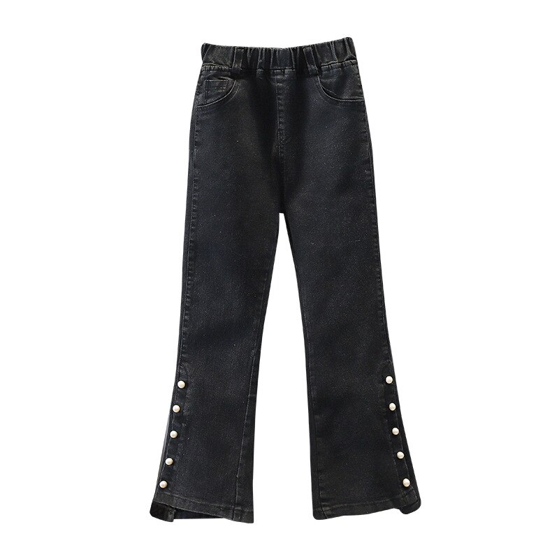 Jeans For Girls Black Boot Cut Pants with Pearl Casual Style Kids Elastic Split Flare Pants Spring Autumn Clothes 6 - 14Y