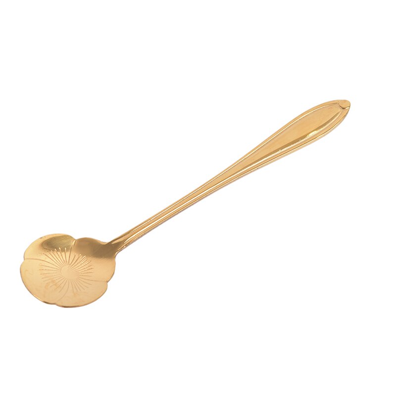 1pcs Stainless Steel Spoon Vintage Gold Flower Spoons Small Coffee Tea Spoon Fancy Sugar Dessert Teaspoon Bar Cafe Tableware: D