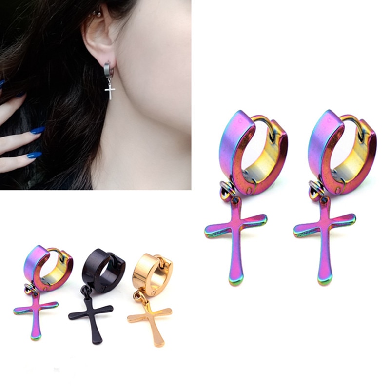 1pc Rock Style acier oreille boucles d'oreilles accessoires boucles d'oreilles hypoallergénique en forme de croix titane