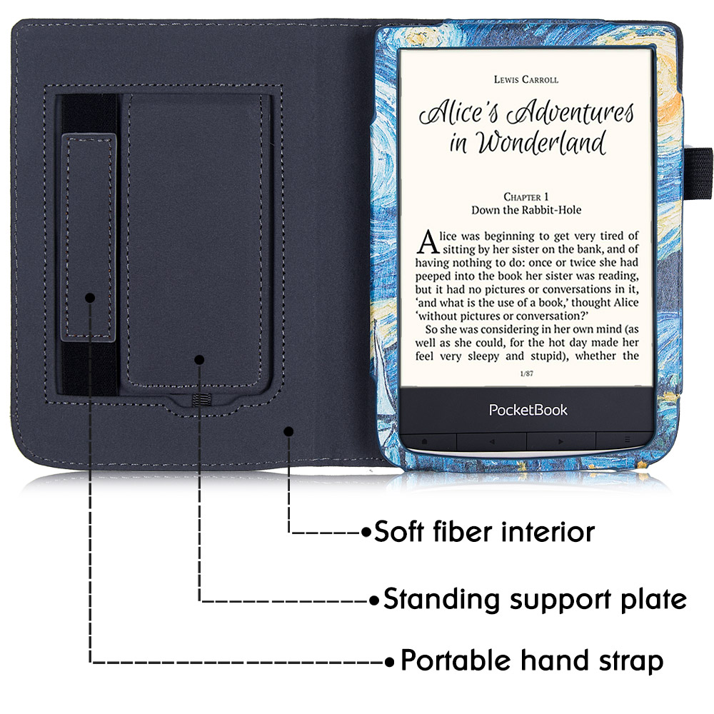 BOZHUORUI pokrowiec na PocketBook 606/616/627/628/632/633 eReaders-ze stojakiem/pasek na rękę/magnetyczne zamknięcie/automatyczne uśpienie/Wake