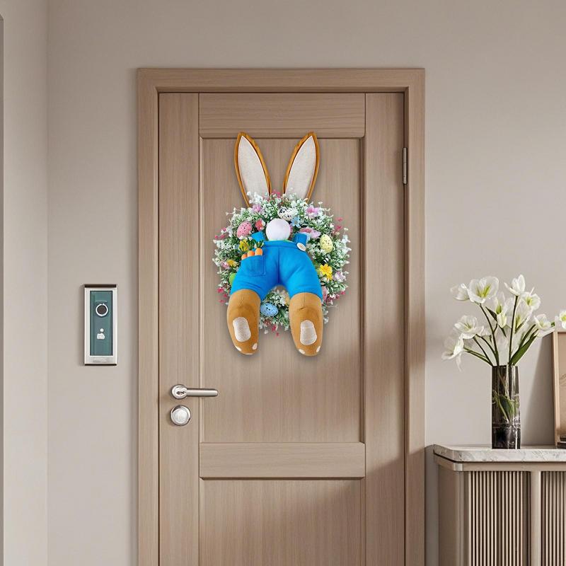 Decoración de conejito de Pascua para el hogar, accesorio de corona a tope de conejo para el hogar, jardín, corona, Festival, puerta delantera, decoraciones colgantes de pared