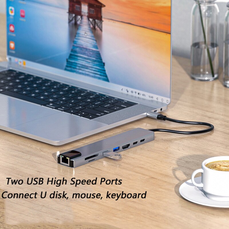 Tipo c doca estação hdmi-compatível usb3.0 rj45 pd USB-C hub 4k portátil portátil pd carregamento sd & tf adaptador docking station usb c